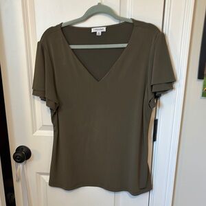 Calvin Klein Olive V-Neck Women's Top